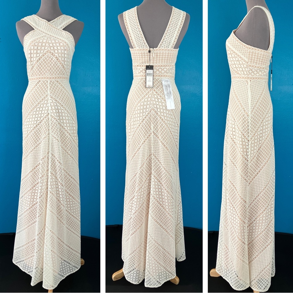 BCBGMaxAzria Bernadette Ivory Lace Maxi Dress Crochet Boho Wedding Gown Size 0 - Picture 2 of 15
